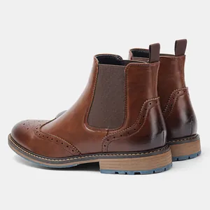 Detailansicht des Seitenprofils und der Ferse brauner Vintage Brogue Chelsea Boots für Herren