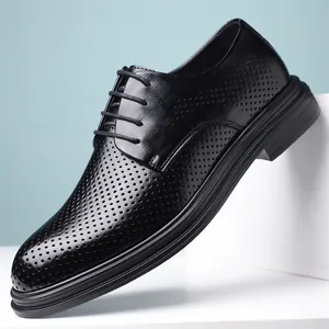 Men's British Style Business Dress Shoes Breathable Hollow-out Formal Leather Shoes Height Increasing Derby Shoes For Wedding Office