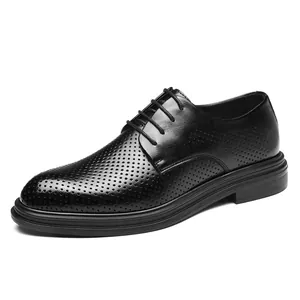 Classic black men's business dress shoes with perforated brogue details.