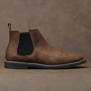 Stivaletto Chelsea retrò da uomo in marrone con finitura in pelle e pannello elastico