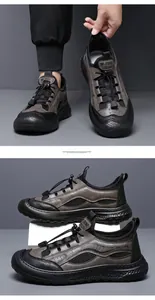 Men's breathable mesh outdoor casual shoes with drawstring laces in brown and black.