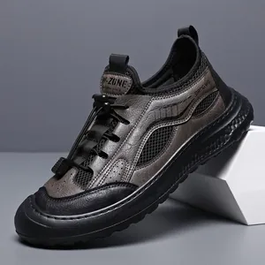 Men's Casual Mesh Shoes Outdoor Breathable Hollow-out Sneakers Microfiber Leather PU Sole Injection Molded Single Shoes