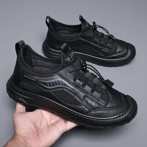 Men's breathable black mesh casual sneakers featuring a quick-lace drawstring system