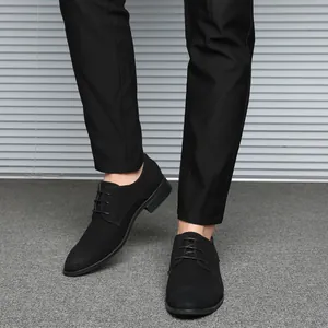 Men Business Casual Lace-up Loafers British Style Matte Artificial PU Solid Color Wear-resistant Formal Derby Shoes Black