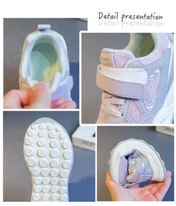 Detailed views of girls' breathable sneakers showing soft sole, strap, and flexibility