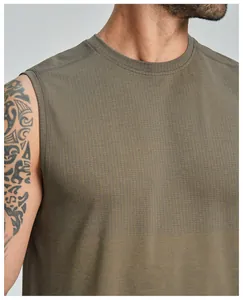 Detailed view of men's quick-dry athletic tank top featuring breathable mesh texture