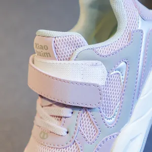 Breathable purple girls sneakers with velcro strap and soft sole for casual outdoor activities