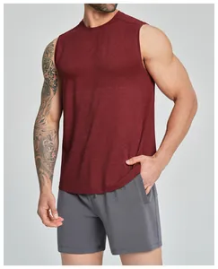 Close-up of men's burgundy seamless quick-dry sports tank top for fitness training