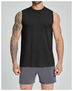 Close-up detail of black seamless quick-dry men's gym tank top for workout