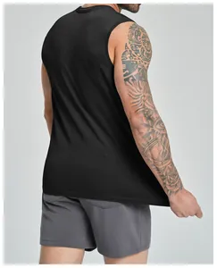 Detailed back view of men's black seamless quick-dry mesh fabric fitness tank top