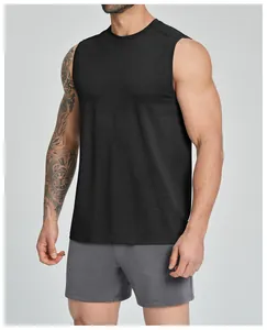 High-quality close-up detail of black seamless athletic tank top for men fitness gym wear