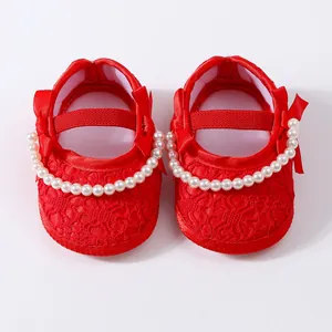 Baby Mädchen Prinzessin Lauflernschuhe Weiche Sohle Netzgewebe Spitze Schleife Schuhe Mit Künstlicher Perle Kleinkind Krippenschuhe
