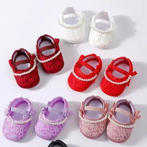 Elegante Baby-Prinzessin-Lauflernschuhe mit Perlen und Schleifen in verschiedenen Farben