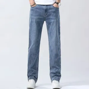 Classic men's light blue straight-leg denim jeans with a relaxed fit for casual wear
