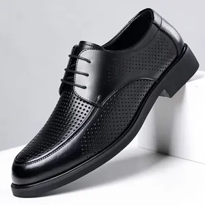 Zapatos de Vestir Formales de Cuero Perforado para Hombre Estilo Británico Clásico con Cordones Transpirables de Piel de Vaca para Oficina Boda