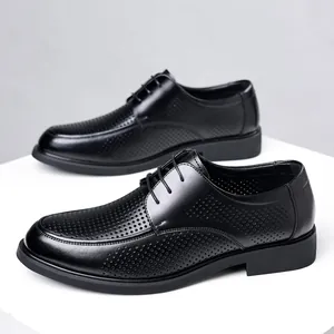 Chaussures de ville perforées noires premium pour hommes avec lacets pour événements d'été