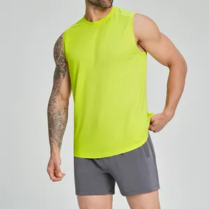 Bright neon yellow men's seamless athletic tank top for fitness and running workouts