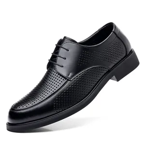 Zapatos de vestir clásicos de cuero negro perforado para hombre con diseño de cordones