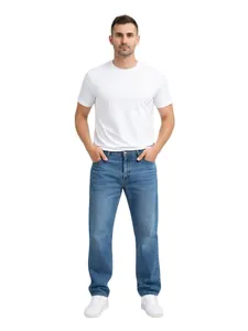 Men's Classic Straight Leg Jeans Casual Loose Fit Summer Thin Denim Pants Mid Waist Slight Stretch Cotton Trousers