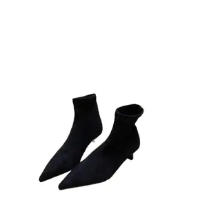 Elegante schwarze spitze Stiletto-Stiefel für Damen mit schmaler Passform und Stretch-Material