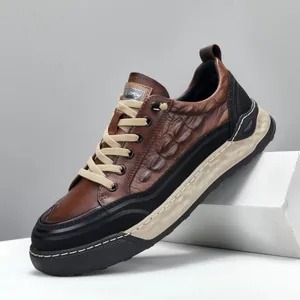 Chaussures de Skate Décontractées pour Hommes Cuir de Vachette Plateforme Baskets Motif Crocodile Mode