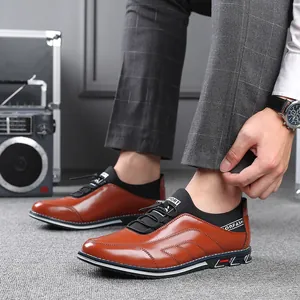 Detailed side view of brown casual leather shoes featuring textured stitching and laces.
