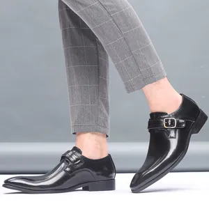 Chaussures de ville classiques en cuir noir pour hommes avec boucle élégante et bride monk