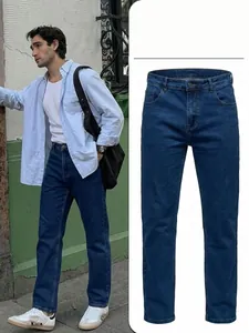 Men's Summer Thin Straight-Leg Jeans Solid Color Non-Iron Denim Pants For Men Casual Business Mid-Waist Zipper Fly Jeans