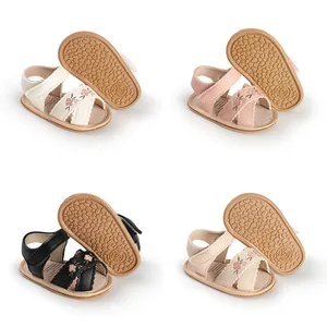 Baby Girls First Walker Sandals Floral Embroidery Scalloped Edge Soft Sole Princess Infant Toddler Summer Shoes