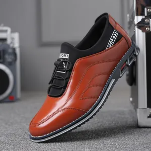 Detailed close-up of brown leather men's casual shoes showing the stylish side stitching.