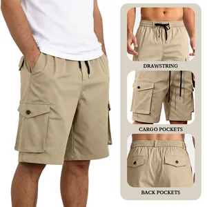Short Cargo Décontracté pour Hommes Plusieurs Poches Cordon de Serrage Taille Élastique Été Respirant Coupe Ample Extérieur Quotidien