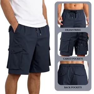 Short cargo bleu marine pour hommes avec poches multiples et cordon de serrage