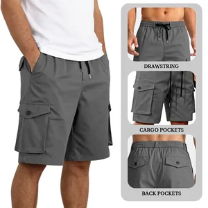 Short cargo gris respirant pour hommes avec plusieurs poches et cordon de serrage réglable