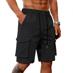 Short cargo noir pour homme avec poches et cordon de serrage pour l'été décontracté