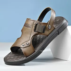 Summer Men's Casual Microfiber Leather Sandals Non-Slip Beach Slides Dual-Use Flip Flops Outdoor Walking Shoes For Men