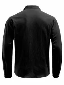 Back view of men's casual black cotton linen long sleeve shirt