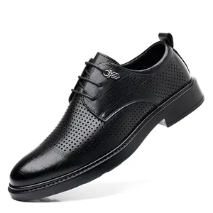 Zapatos Derby negros transpirables para hombre, estilo de negocios perforado