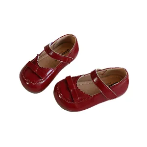Chaussures Mary Jane rouges rétro élégantes pour filles avec nœud et semelle souple