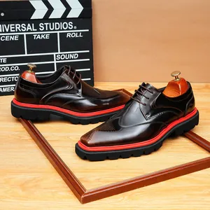 Herren Vintage Leder Derby Schuhe Glanz Rindsleder Brogue Schnürschuhe Büro Casual Dress Schuhe Formal Business Schuhwerk