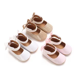 Chaussures Princesse en PU à Paillettes pour Bébés Filles Chaussures Premier Pas à Semelle Souple avec Nœud en Perles Artificielles Mary Jane Ballerines Mariage