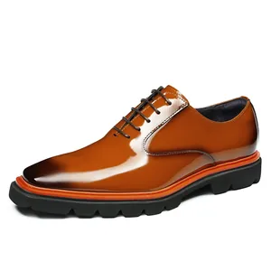 Chaussures Oxford homme en cuir marron brillant haut de gamme avec semelles antidérapantes