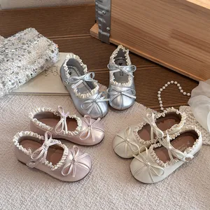 Mädchen Mary Jane Schuhe PU Leder Schleife Prinzessin Schuhe Spitze Rand Rutschfeste Flache Schuhe Für Hochzeit Party Schule