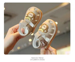 Detailed view of cute cartoon bear baby sandals with protective closed-toe design