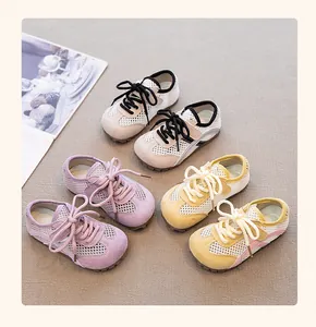 Collection of breathable mesh toddler girls' sneakers in multiple soft colors.