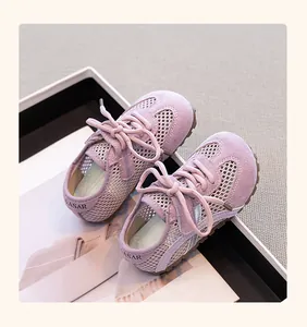 Close-up of lavender breathable mesh sneakers for girls in German trainer style