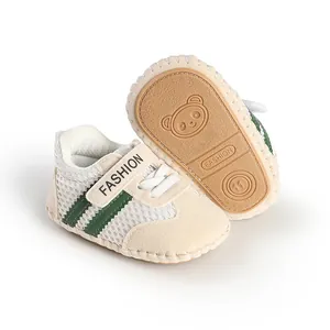 Detailed view of breathable mesh baby walking shoes featuring a soft anti-slip panda sole