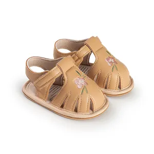Soft sole baby sandals with delicate floral embroidery for toddler girls summer