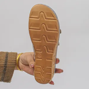 Close-up of the anti-slip textured sole on a wedge platform slide sandal