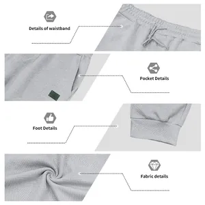 Detalles de jogger gris con textura que muestran la cintura, bolsillos y tejido