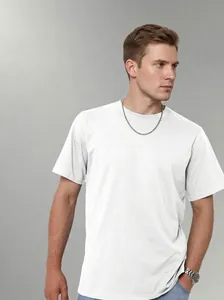 Men's Casual 100% Cotton Short Sleeve T-Shirt Loose Fit Drop Shoulder Round Neck Summer Pullover Graphic Printed Top